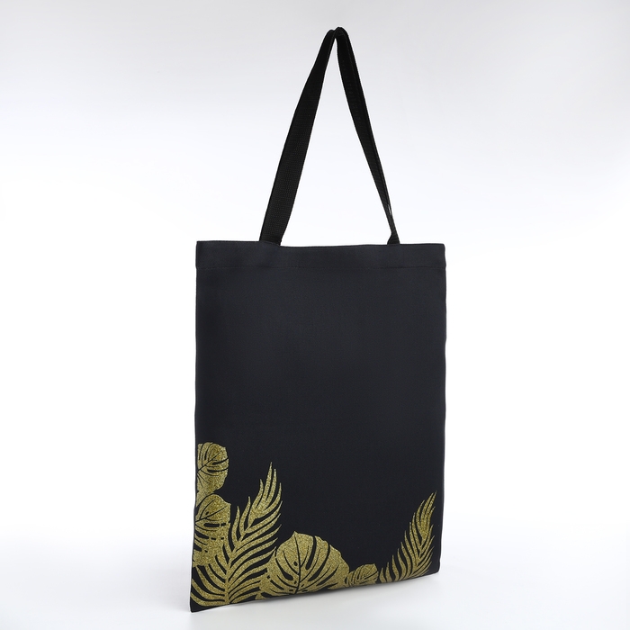 Шопер Шопер "Тропики", 35х0,5х40, принт с блестками, без подклада, чёрный