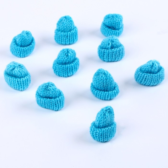 Шапка для игрушек вязаная, набор 10 шт., цвет голубой Шапка для игрушек вязаная, набор 10 шт., цвет голубой
