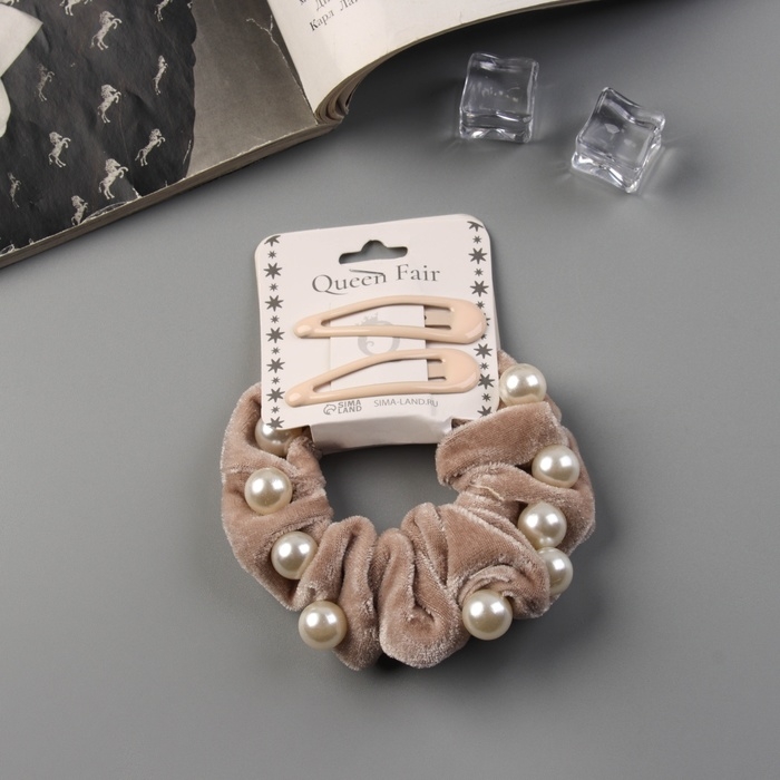 Набор для волос  Набор для волос "Глория грация" (резинка 7 см, 2 невидимки 5 см) бежевый