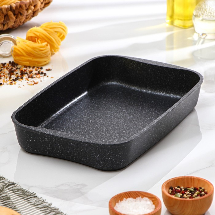 Противень, 33,5×22×5,5 см, антипригарное покрытие, цвет тёмный мрамор Противень, 33,5×22×5,5 см, антипригарное покрытие, цвет тёмный мрамор