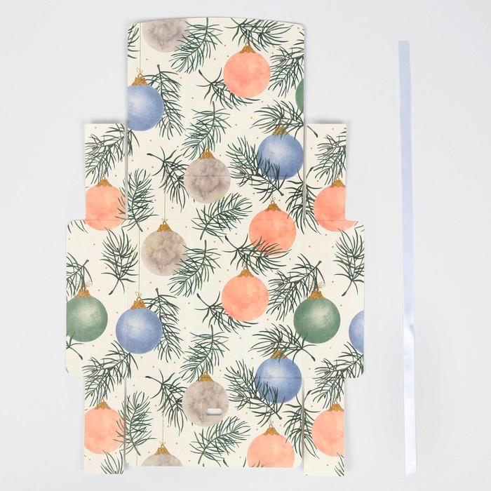 Коробка подарочная новогодняя складная двухсторонняя «Новогодние шары», 20 х 18 х 5 см, Новый год Коробка подарочная новогодняя складная двухсторонняя «Новогодние шары», 20 х 18 х 5 см, Новый год