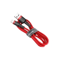 Кабель Baseus, Lightning - USB, 2.4 А, ПВХ оплётка, 1 м, чёрно-красный