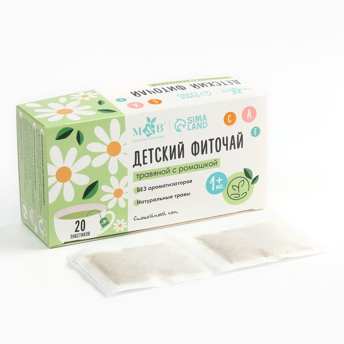 Детский фиточай M&B, травяной с ромашкой, 1+ мес, 20 п Детский фиточай M&B, травяной с ромашкой, 1+ мес, 20 п