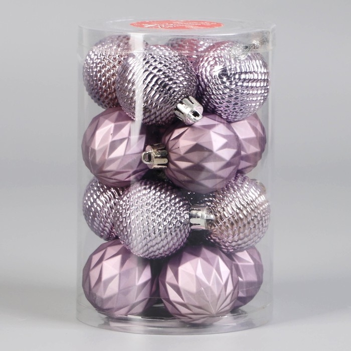 Набор шаров пластик d-4 см, 16 шт Набор шаров пластик d-4 см, 16 шт "Изабель" узоры, сиреневый