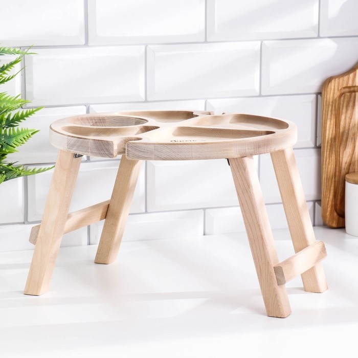 Столик - поднос с менажницей и складными ножками  Столик - поднос с менажницей и складными ножками "Пусть всегда будет вкусно"D=30х2 берёза