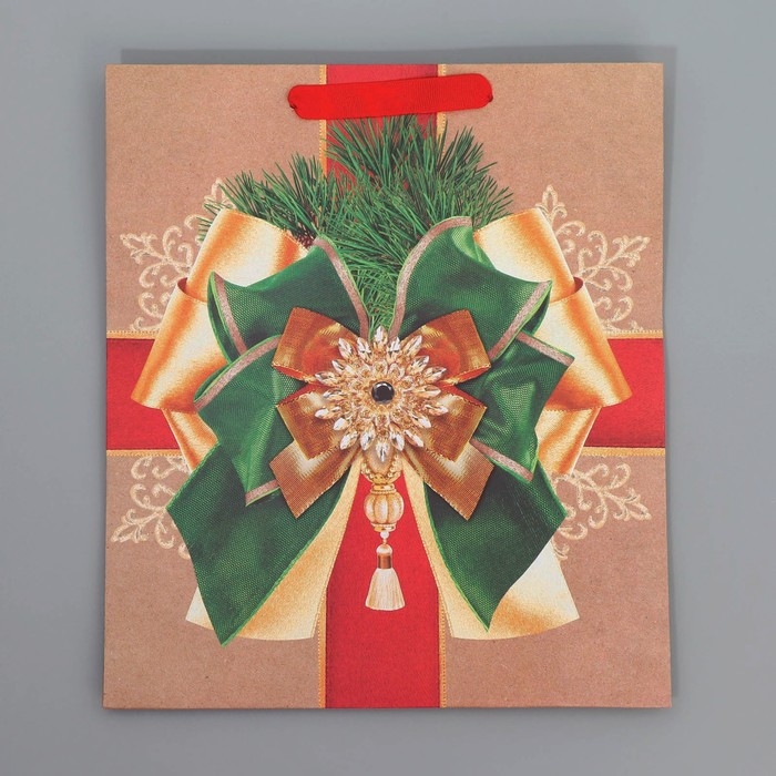 Пакет подарочный новогодний крафтовый вертикальный «Новогодний подарок», M 26 х 30 х 9 см, Новый год Пакет подарочный новогодний крафтовый вертикальный «Новогодний подарок», M 26 х 30 х 9 см, Новый год