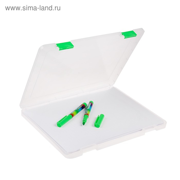 Папка для документов А4, с зелеными защелками, 230 х 305 х 23 мм, прозрачный корпус Папка для документов А4, с зелеными защелками, 230 х 305 х 23 мм, прозрачный корпус