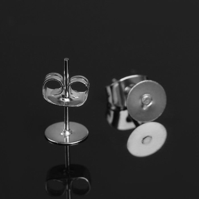 Основы для пусет с заглушками, площадка 6 мм, пара, цвет серебро Основы для пусет с заглушками, площадка 6 мм, пара, цвет серебро