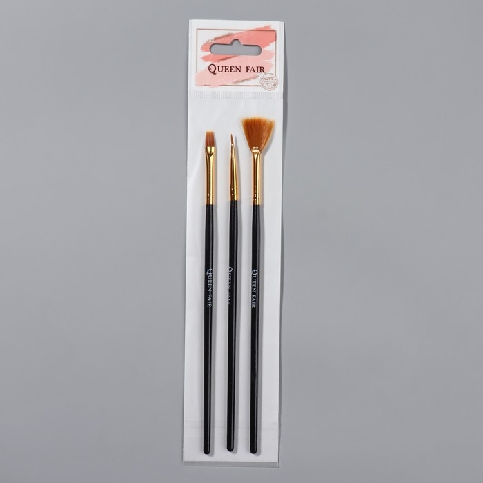 Набор кистей для наращивания и дизайна ногтей, 3 шт, 18,5 см, цвет чёрный/золотой Набор кистей для наращивания и дизайна ногтей, 3 шт, 18,5 см, цвет чёрный/золотой