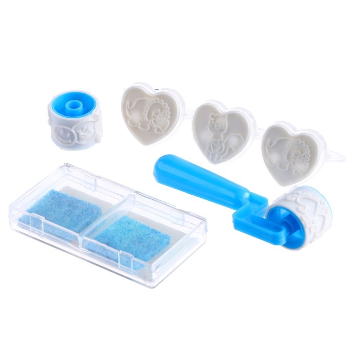 Печать цветная «Смайл», набор 3 шт., ролик-печать с 2 насадками, штемпельная подушка