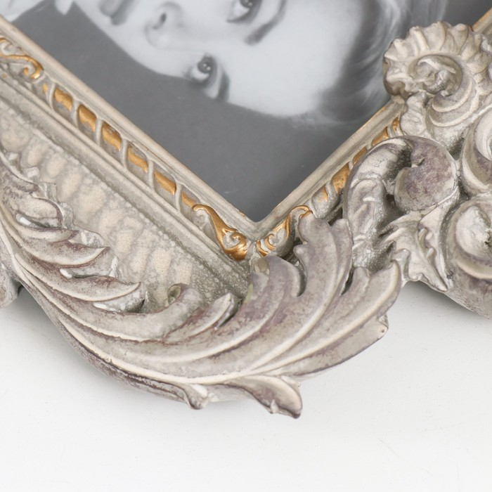 Фоторамка полистоун 10х15 см Фоторамка полистоун 10х15 см "Пышные листья" серебристая с золотом 28х18 см