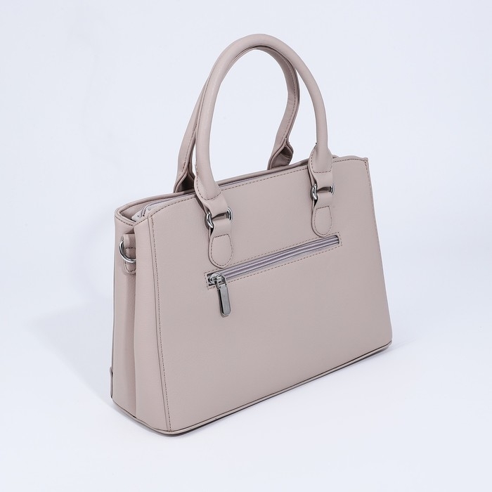 Сумка тоут на молнии, наружный карман, длинный ремень, цвет светло-бежевый