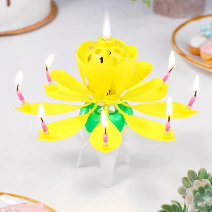 Свеча для торта музыкальная  Свеча для торта музыкальная "Тюльпан", крутящаяся, жёлтая, 14,5×6 см