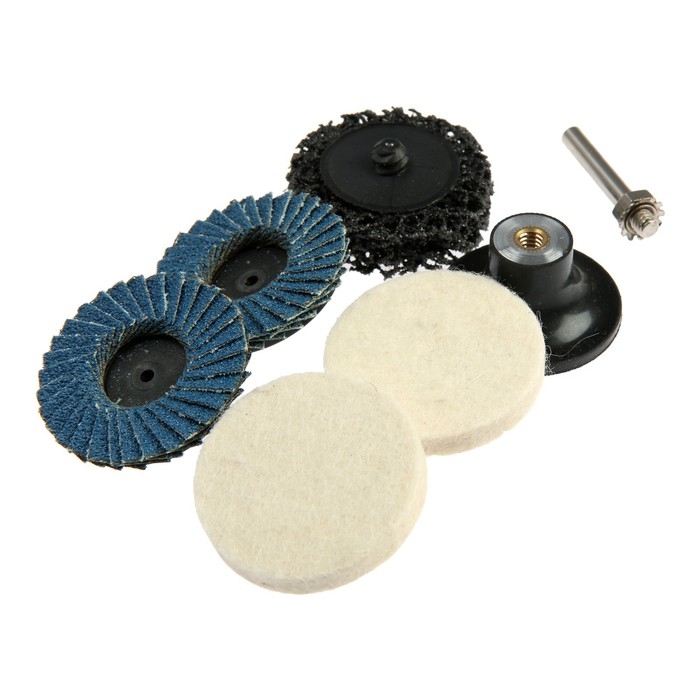 Набор кругов ТУНДРА, коралловый, 2 войлочных, 2 лепестковых, 50 мм, с адаптером, 6 шт. Набор кругов ТУНДРА, коралловый, 2 войлочных, 2 лепестковых, 50 мм, с адаптером, 6 шт.