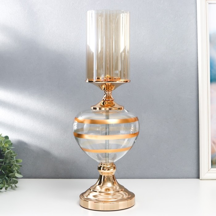 Подсвечник металл, стекло на 1 свечу  Подсвечник металл, стекло на 1 свечу "Изящный кубок" золото 42х17х17 см