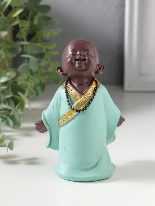 Фигурка полистоун &laquo;Маленький Будда в бирюзовом одеянии - счастье&raquo;, 7&times;8.5&times;12.5 см