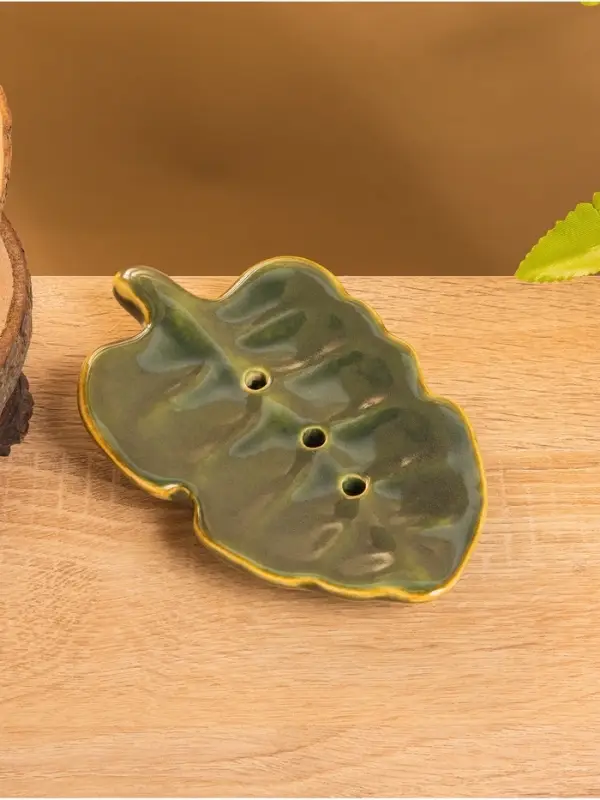 Мыльница &laquo;Опавший лист&raquo;, 15&times;9.5&times;2 см, керамика, зелёно-коричневая