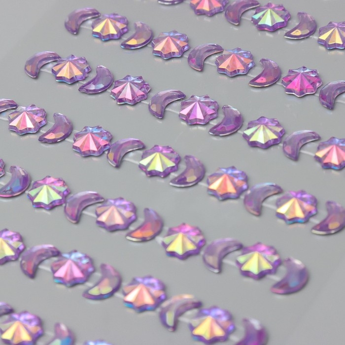 Наклейка пластик стразы Наклейка пластик стразы "Полумесяцы и звезды" МИКС 10х23 см