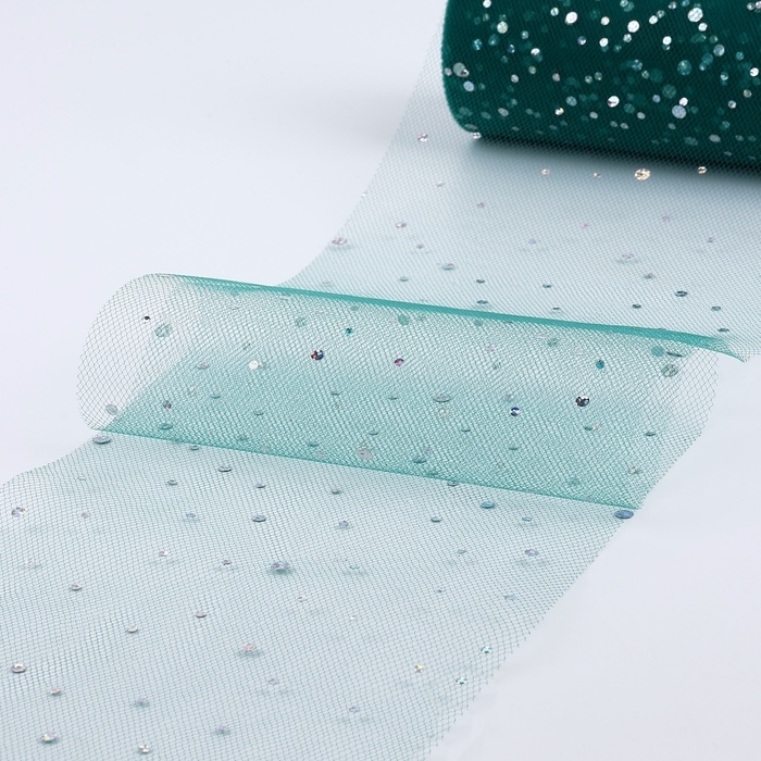 Фатин с блёстками, 15 см, 11 ± 1 г/кв.м, 23 ± 1 м, цвет тёмно-зелёный №59 Фатин с блёстками, 15 см, 11 ± 1 г/кв.м, 23 ± 1 м, цвет тёмно-зелёный №59