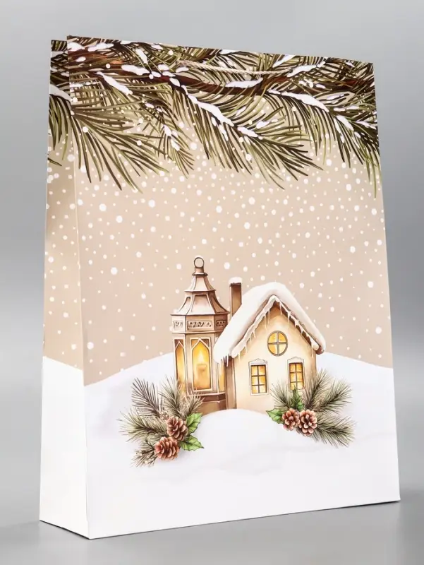 Пакет подарочный новогодний ламинированный, «Новогодний домик» , 33×10×42.5 см
