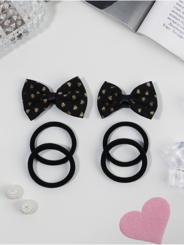 Набор для волос "Школьница галант" (4 резинки 3,5 см, 2 зажима 5,5 см) блестючки, чёрный
