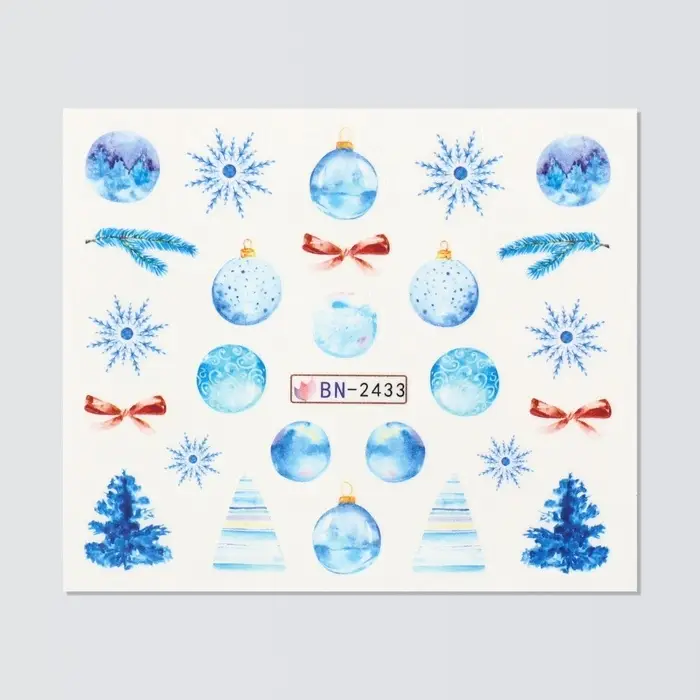 Слайдеры для ногтей «Зимние украшения», голубые, красные Слайдеры для ногтей «Зимние украшения», голубые, красные