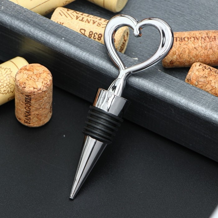 Пробка для бутылки Доляна «Сердечко», 11,5 см, цвет серебряный Пробка для бутылки Доляна «Сердечко», 11,5 см, цвет серебряный