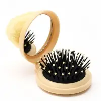 Расчёска складная, с зеркалом, массажная, d=6.5&times;4 см, бежевая