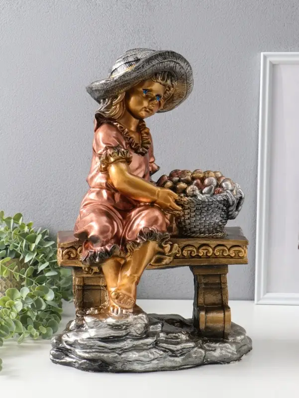 Фигура "Девочка на скамейке" бронза, 46х31х22 см