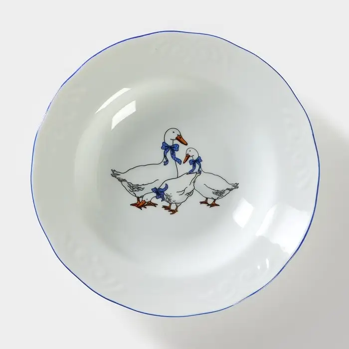 Тарелка глубокая Добрушский завод &laquo;Гуси&raquo;, 250 мл, d=20 см, фарфор, белая деколь МИКС