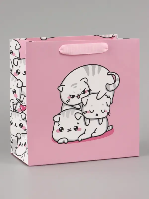 Пакет подарочный ламинированный квадратный, упаковка, &laquo;Котики&raquo;, 22&times;22&times;11 см