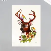 Переводная тату на тело цветная «Олень с птичкой», 26.2×14.5 см
