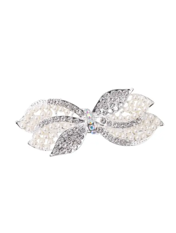 Заколка - автомат для волос &laquo;Гелая&raquo;, бантик, 9 см, серебристо-белая