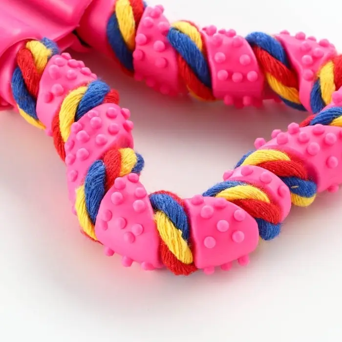 Игрушка витая из резины и каната &laquo;Мегакость&raquo;, 19.5 см, розовая