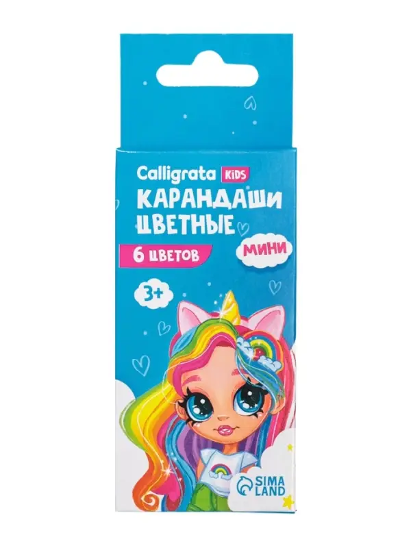 Карандаши Calligrata &laquo;Принцесса&raquo;, цветные, 6 цветов, деревянные, шестигранные, мини