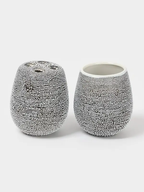 Набор аксессуаров для ванной комнаты Доляна &laquo;Камень&raquo;, 4 предмета, дозатор 300 мл, мыльница, 2 стакана, серый