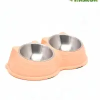 Миска двойная &laquo;Кисы&raquo;, 28&times;16.3&times;7.3 см, на пластиковом основании, металл, розовая