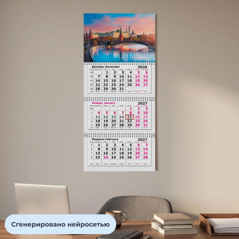 Календарь настенный 3-х блочный 2027 Attache Премиум Москва 330х705мм