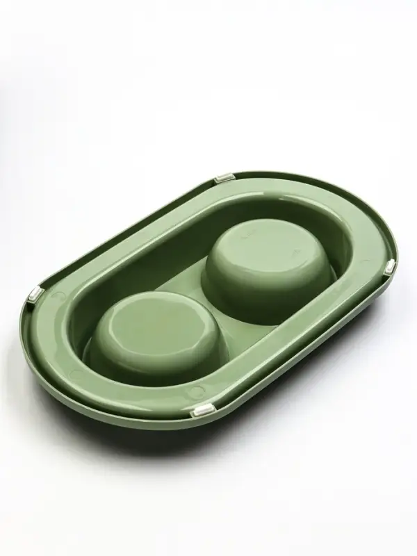 Миска двойная для животных &laquo;Мур-мяу&raquo;, 300 мл, на подставке, пластик, цвет фисташковый