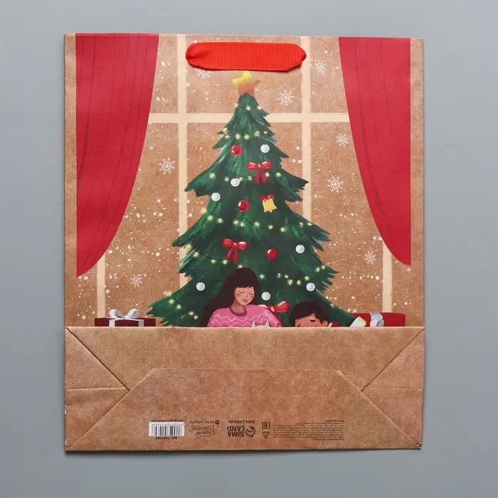 Пакет подарочный новогодний крафтовый &laquo;Уют в доме&raquo;, M 26 х 30 х 9 см