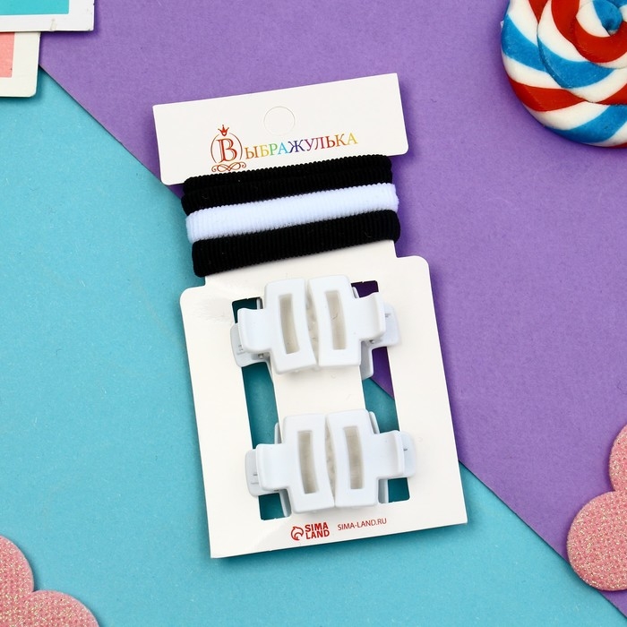 Набор для волос Набор для волос "Галея" (3 резинки 5 см, 4 краба 2,5 см) прямой, белый