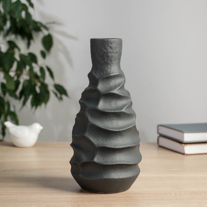Керамическая ваза декоративная настольная «Майлз», для цветов, сухоцветов, d-5 см, 24.5×11 см, чёрный Керамическая ваза декоративная настольная «Майлз», для цветов, сухоцветов, d-5 см, 24.5×11 см, чёрный