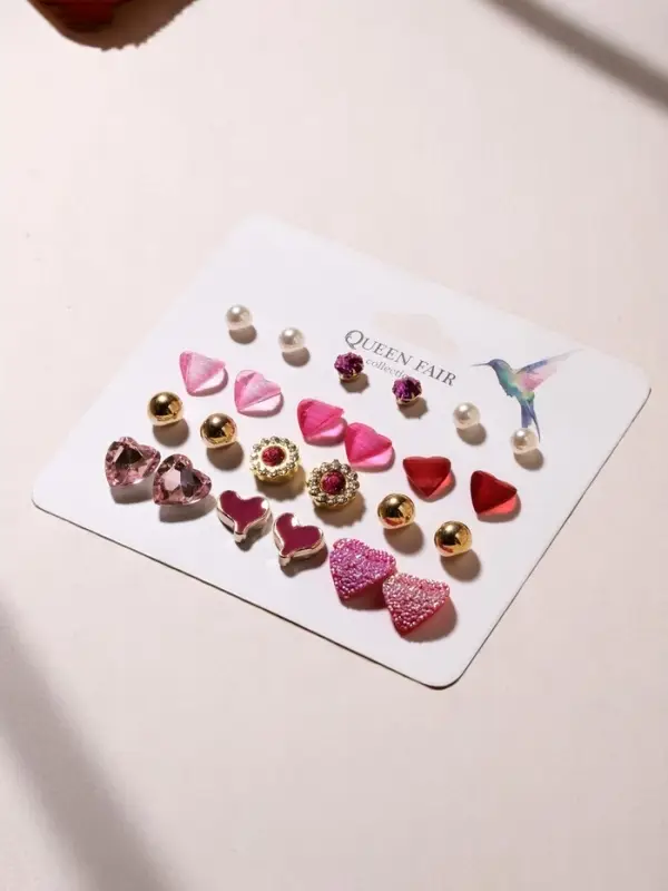 Серьги пусеты 12 пар &laquo;Сердечки&raquo;, свидание, миксы