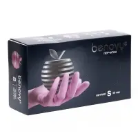 Перчатки Benovy, нитриловые, медицинские, розовые, 3.8 г, S, 50 пар/уп