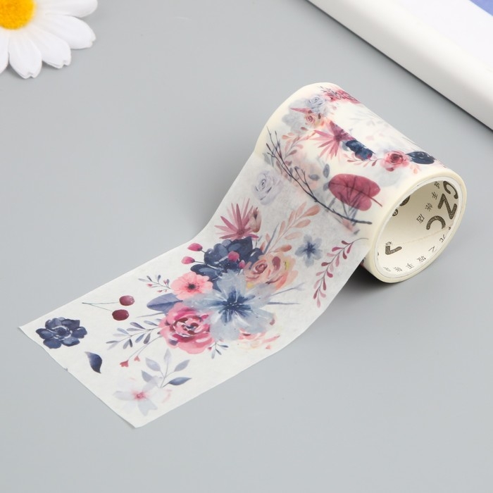 Клейкая лента бумага Клейкая лента бумага "Серо-розовые цветы" ширина 5,4 см намотка 3 м 5,4х3,8х3,8 см