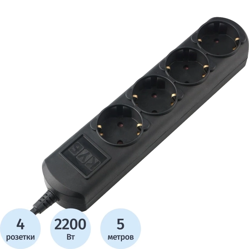 Удлинитель Power Cube 5м, 4р, без выкл., 10А черн. (PC-1B-5M)