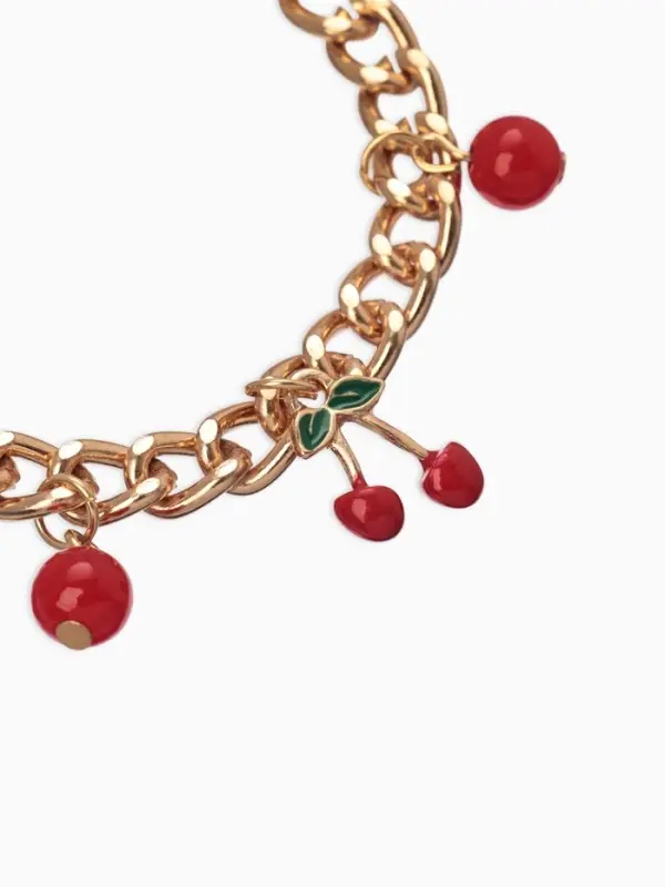 Браслет цепочка с подвесками &laquo;Вишневый рай. Маленькая вишня&raquo;, L=17 см, красный в золоте