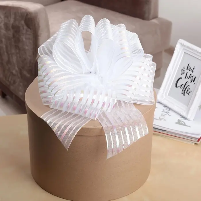 Подарочный бант - шар №10 &laquo;Полоски&raquo;, белый, для упаковки подарков