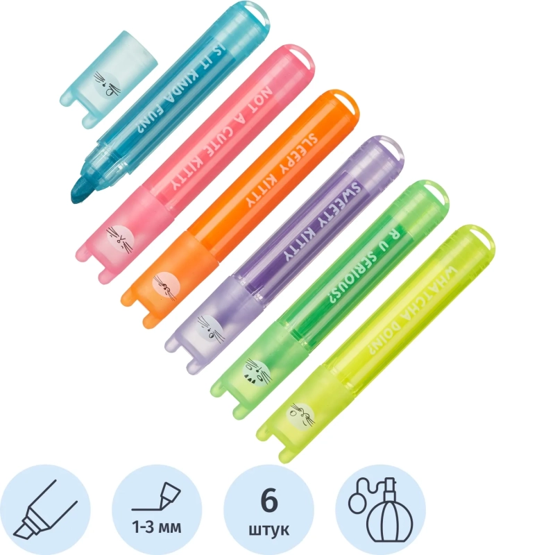 Набор текстовыделителей M&G SO MANY CATS мини 6цв аромат AHM22574