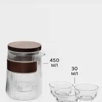 Чайный набор &laquo;Иши&raquo;, чайник, 3 пиалы, в сумочке, стекло, прозрачный